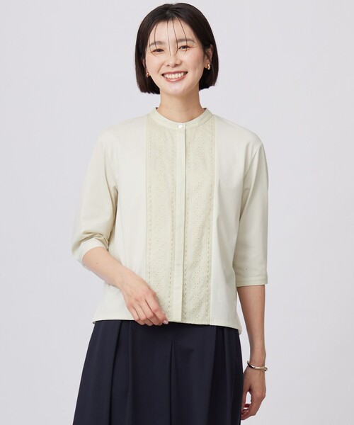 J.PRESS（ジェイプレス）の「【洗える】エンブロシャツジャージー ブラウスライク カットソー（Tシャツ/カットソー・レディース・ライトグレー系/ライトグリーン系/ホワイト系・MEDIUM/LARGE）」の3枚目の写真