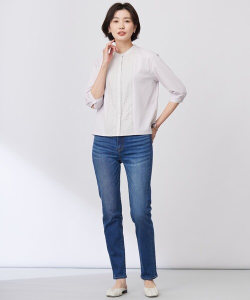 J.PRESS（ジェイプレス）の「【洗える】エンブロシャツジャージー ブラウスライク カットソー（Tシャツ/カットソー・レディース・ライトグレー系/ライトグリーン系/ホワイト系・MEDIUM/LARGE）」の6枚目の写真