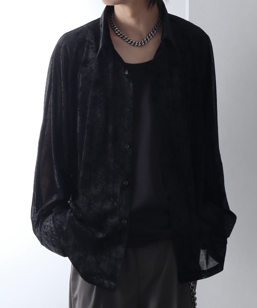 welise(ウェライズ)の「【welise/ウェライズ】リッチベルベットシアーファブリック 長袖オーバードルマンシャツ(シャツ/ブラウス・メンズ・ブラック/オフホワイト/グレー/ワイン・S/M/L)」の11枚目の写真