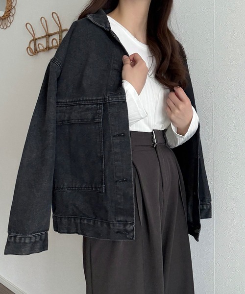 Cham.（チャム）の「ビッグポケットデニムジャケット（デニムジャケット・レディース・ライトブルー/ブラック・F）」の2枚目の写真
