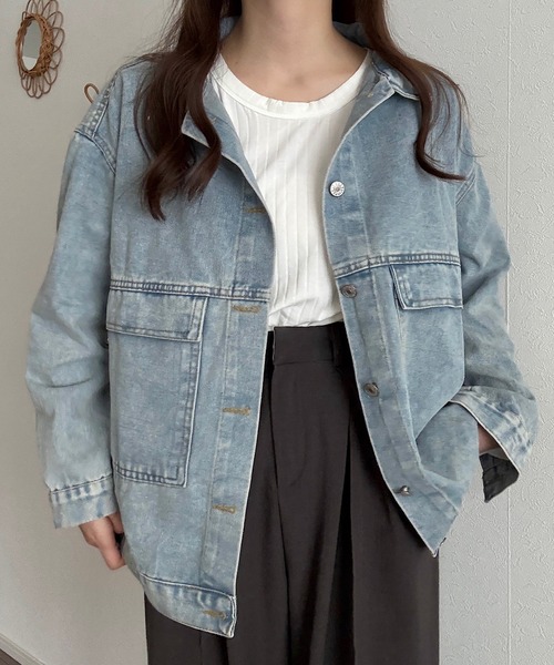 Cham.（チャム）の「ビッグポケットデニムジャケット（デニムジャケット・レディース・ライトブルー/ブラック・F）」の7枚目の写真
