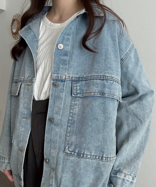 Cham.（チャム）の「ビッグポケットデニムジャケット（デニムジャケット・レディース・ライトブルー/ブラック・F）」の6枚目の写真