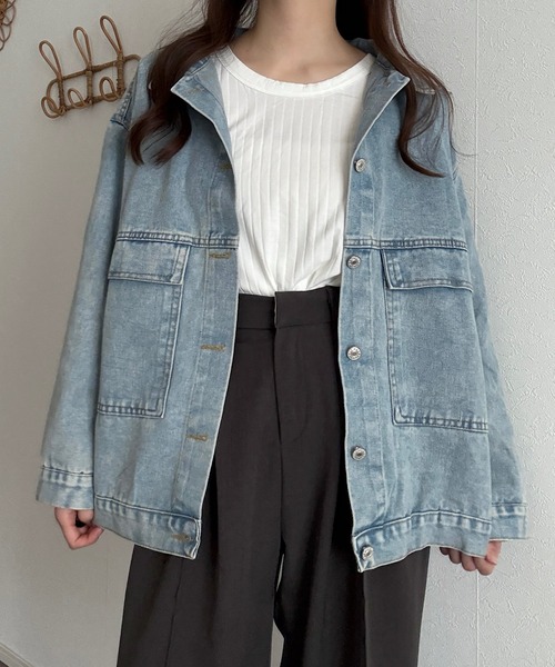 Cham.（チャム）の「ビッグポケットデニムジャケット（デニムジャケット・レディース・ライトブルー/ブラック・F）」の5枚目の写真