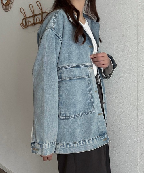 Cham.（チャム）の「ビッグポケットデニムジャケット（デニムジャケット・レディース・ライトブルー/ブラック・F）」の3枚目の写真