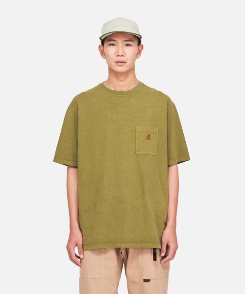Gramicci（グラミチ）の「ONE POINT TEE PIGT DYED｜ワンポイントTシャツピグメントダイ Gramicci グラミチ（Tシャツ/カットソー・メンズ・オリーブ系/ナチュラル/ブラウン/マスタード/ネイビー/レッド/イエロー・S/L/XL/XXL/M）」の4枚目の写真