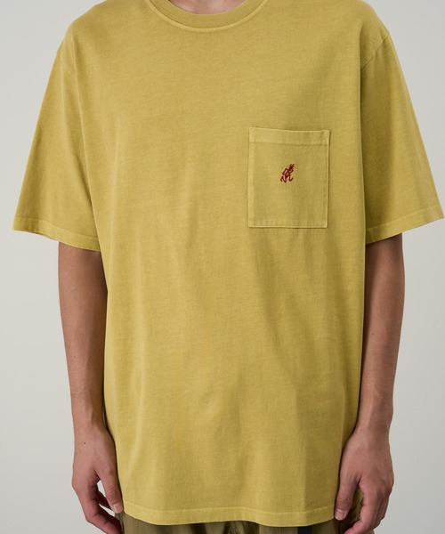 Gramicci（グラミチ）の「ONE POINT TEE PIGT DYED｜ワンポイントTシャツピグメントダイ Gramicci グラミチ（Tシャツ/カットソー・メンズ・オリーブ系/ナチュラル/ブラウン/マスタード/ネイビー/レッド/イエロー・S/L/XL/XXL/M）」の5枚目の写真