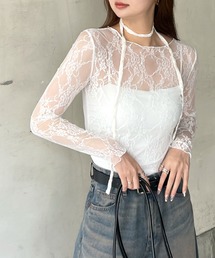 Futier land | ボートネックシアーレーストップス(Tシャツ/カットソー)