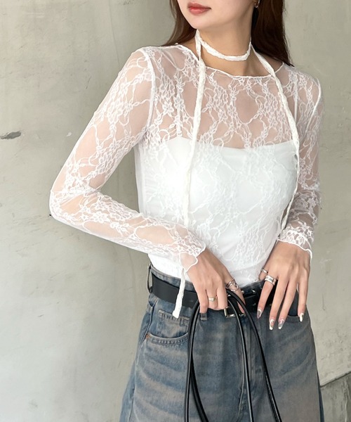 ボートネックシアーレーストップス（Tシャツ/カットソー