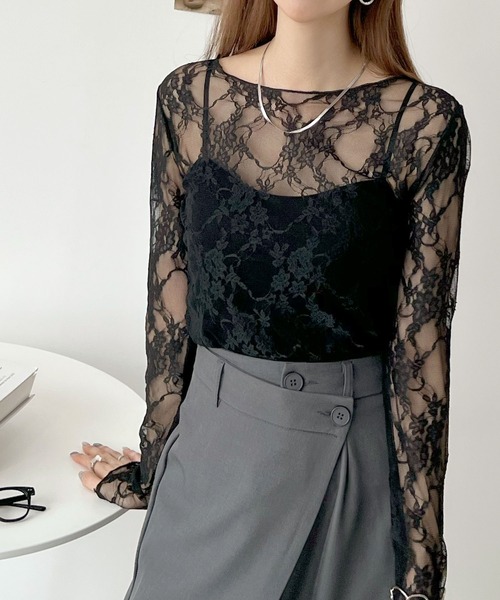 Futier land(フューティアランド)の「ボートネックシアーレーストップス(Tシャツ/カットソー・レディース・ブラック/ホワイト・FREE)」の7枚目の写真