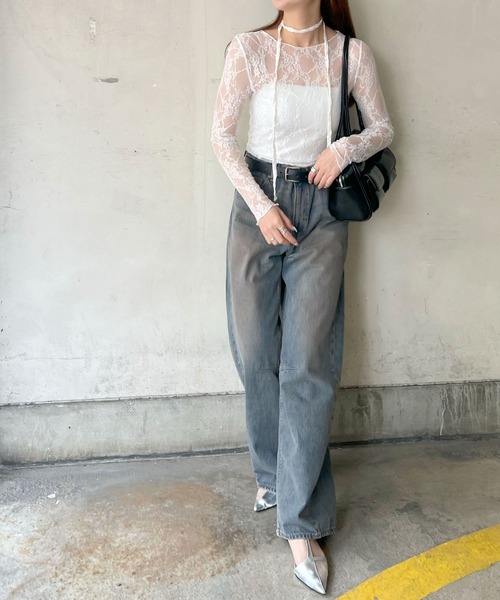 Futier land(フューティアランド)の「ボートネックシアーレーストップス(Tシャツ/カットソー・レディース・ブラック/ホワイト・FREE)」の5枚目の写真