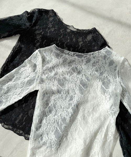 Futier land(フューティアランド)の「ボートネックシアーレーストップス(Tシャツ/カットソー・レディース・ブラック/ホワイト・FREE)」の16枚目の写真