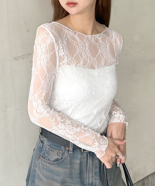 Futier land(フューティアランド)の「ボートネックシアーレーストップス(Tシャツ/カットソー・レディース・ブラック/ホワイト・FREE)」の4枚目の写真