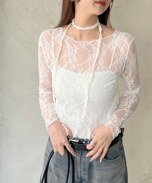 Futier land(フューティアランド)の「ボートネックシアーレーストップス(Tシャツ/カットソー・レディース・ブラック/ホワイト・FREE)」の6枚目の写真