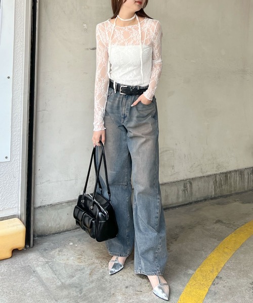 Futier land(フューティアランド)の「ボートネックシアーレーストップス(Tシャツ/カットソー・レディース・ブラック/ホワイト・FREE)」の3枚目の写真