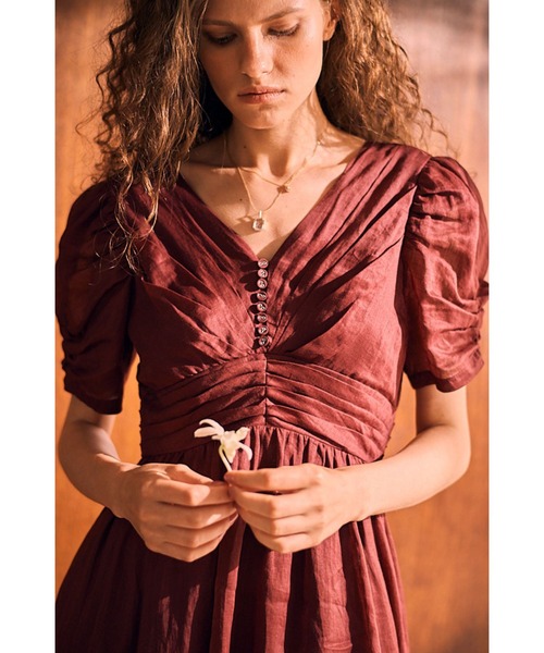 Isabella Long Dress リネンタックドレス（ワンピース
