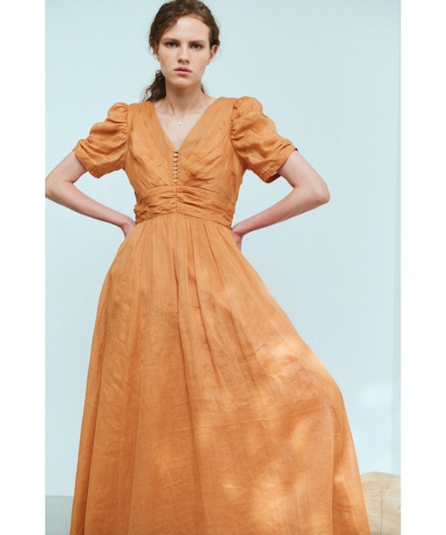 Estella.K(エステラケー)の「Isabella Long Dress リネンタックドレス(ワンピース・レディース・オレンジ/ドット/マルーン/ピンク/イエロー・FREE)」の6枚目の写真