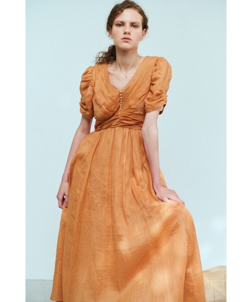 Estella.K(エステラケー)の「Isabella Long Dress リネンタックドレス(ワンピース・レディース・オレンジ/ドット/マルーン/ピンク/イエロー・FREE)」の22枚目の写真
