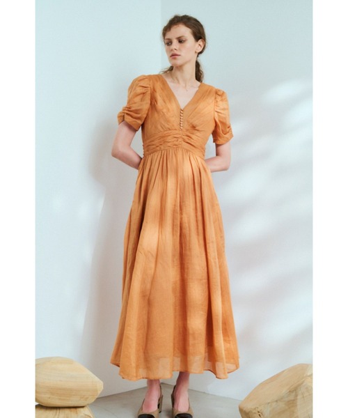 Isabella Long Dress リネンタックドレス（ワンピース