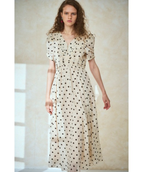 Estella.K(エステラケー)の「Isabella Long Dress リネンタックドレス(ワンピース・レディース・オレンジ/ドット/マルーン/ピンク/イエロー・FREE)」の20枚目の写真