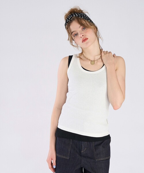 To b. by agnes b.(トゥービーバイアニエスベー)の「リブ タンクトップ(Tシャツ/カットソー・レディース・ホワイト・40/38)」の4枚目の写真