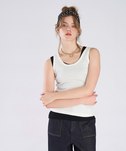 To b. by agnes b.(トゥービーバイアニエスベー)の「リブ タンクトップ(Tシャツ/カットソー・レディース・ホワイト・40/38)」の5枚目の写真