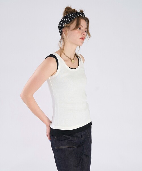 To b. by agnes b.(トゥービーバイアニエスベー)の「リブ タンクトップ(Tシャツ/カットソー・レディース・ホワイト・40/38)」の7枚目の写真