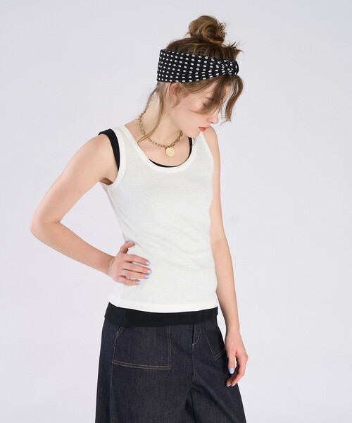 To b. by agnes b.(トゥービーバイアニエスベー)の「リブ タンクトップ(Tシャツ/カットソー・レディース・ホワイト・40/38)」の8枚目の写真
