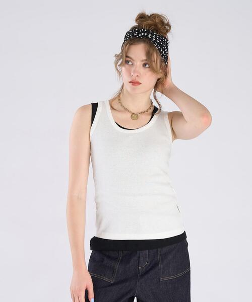 To b. by agnes b.(トゥービーバイアニエスベー)の「リブ タンクトップ(Tシャツ/カットソー・レディース・ホワイト・40/38)」の1枚目の写真