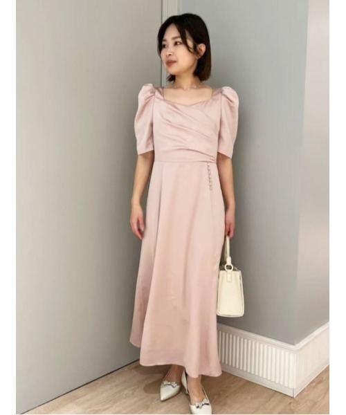 ベルベット風 カシュクール ワンピース★大人コーデ お洒落 上品 カシュクール チョーカー風 Vネック ベルベット 長袖 フレア