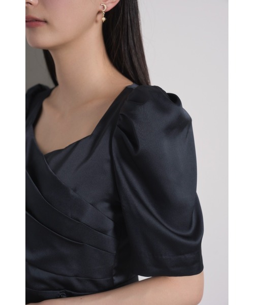 【新品タグ付き】CELFORDカシュクール風ナローサテンワンピース 36 結婚式 新品タグ付き】CELFORDカシュクール風ナローサテンワンピース 36