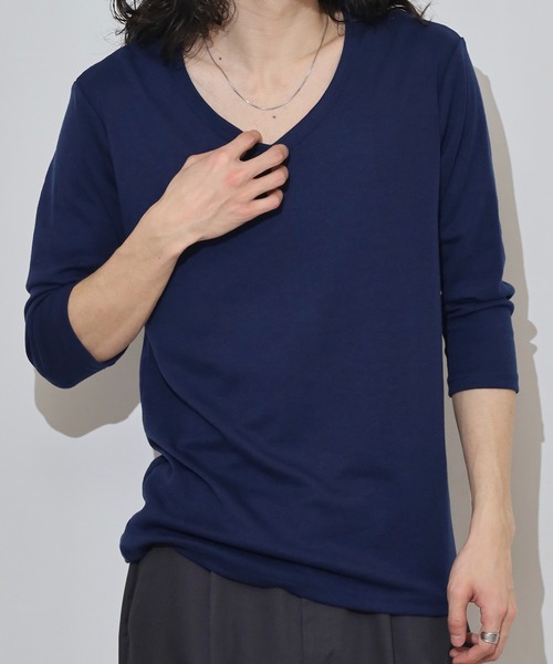 FUNALIVE(ファンアライブ)の「T/Cフライススリムフィット7分袖VネックTEE(Tシャツ/カットソー・メンズ・ブラック系1/グレー系1/ネイビー系1/ブラック系/グレー系その他2/グレー系/ネイビー系/ホワイト系/グレー系その他/ホワイト系1・M/L/LL)」の9枚目の写真