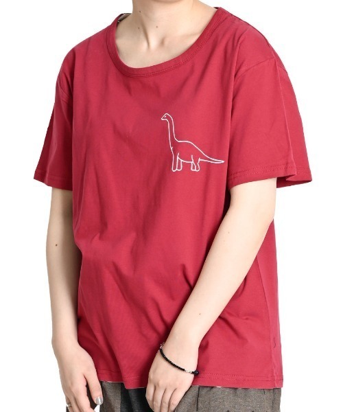 MARAI(マーライ)の「ゾウ 恐竜 ワンポイントプリント 無地 半袖Tシャツ(Tシャツ/カットソー・レディース・ホワイト系/イエロー/ブラック系/ワイン・FREE)」の4枚目の写真
