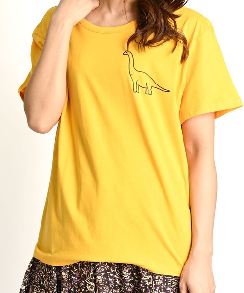 MARAI(マーライ)の「ゾウ 恐竜 ワンポイントプリント 無地 半袖Tシャツ(Tシャツ/カットソー・レディース・ホワイト系/イエロー/ブラック系/ワイン・FREE)」の3枚目の写真