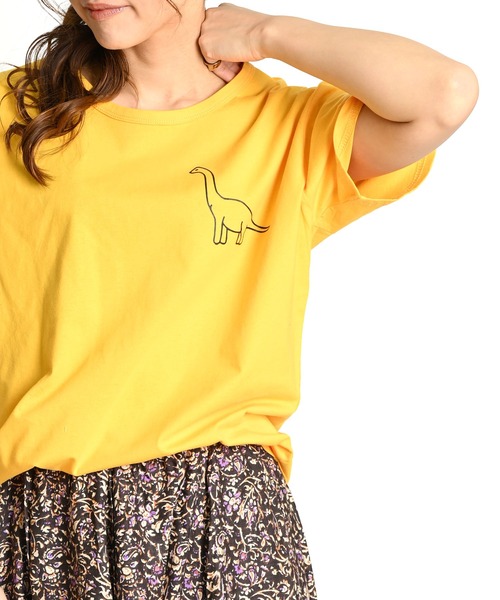 MARAI(マーライ)の「ゾウ 恐竜 ワンポイントプリント 無地 半袖Tシャツ(Tシャツ/カットソー・レディース・ホワイト系/イエロー/ブラック系/ワイン・FREE)」の10枚目の写真