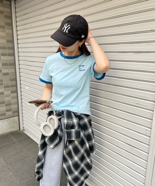 ABYS（アビス）の「ワンポイント刺繍リンガー半袖Tシャツ（Tシャツ/カットソー・レディース・ホワイト/ライトブルー/イエロー/ピンク/ネイビー・MEDIUM/LARGE）」の18枚目の写真