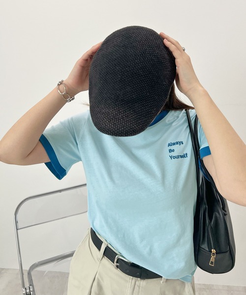 ABYS（アビス）の「ワンポイント刺繍リンガー半袖Tシャツ（Tシャツ/カットソー・レディース・ホワイト/ライトブルー/イエロー/ピンク/ネイビー・MEDIUM/LARGE）」の20枚目の写真