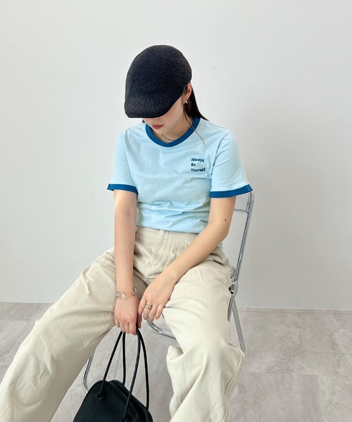 ABYS（アビス）の「ワンポイント刺繍リンガー半袖Tシャツ（Tシャツ/カットソー・レディース・ホワイト/ライトブルー/イエロー/ピンク/ネイビー・MEDIUM/LARGE）」の22枚目の写真