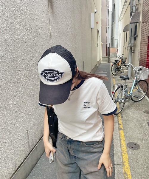 ABYS（アビス）の「ワンポイント刺繍リンガー半袖Tシャツ（Tシャツ/カットソー・レディース・ホワイト/ライトブルー/イエロー/ピンク/ネイビー・MEDIUM/LARGE）」の6枚目の写真