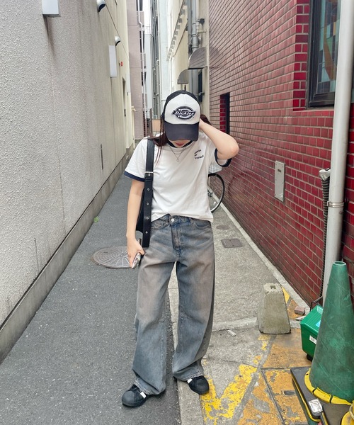 ABYS（アビス）の「ワンポイント刺繍リンガー半袖Tシャツ（Tシャツ/カットソー・レディース・ホワイト/ライトブルー/イエロー/ピンク/ネイビー・MEDIUM/LARGE）」の8枚目の写真