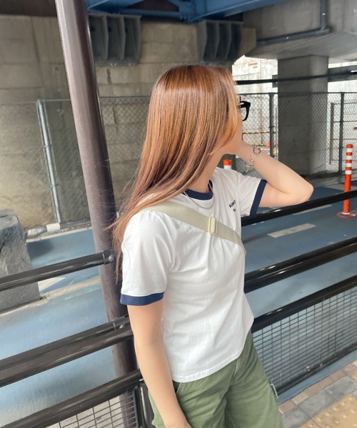 ABYS（アビス）の「ワンポイント刺繍リンガー半袖Tシャツ（Tシャツ/カットソー・レディース・ホワイト/ライトブルー/イエロー/ピンク/ネイビー・MEDIUM/LARGE）」の9枚目の写真