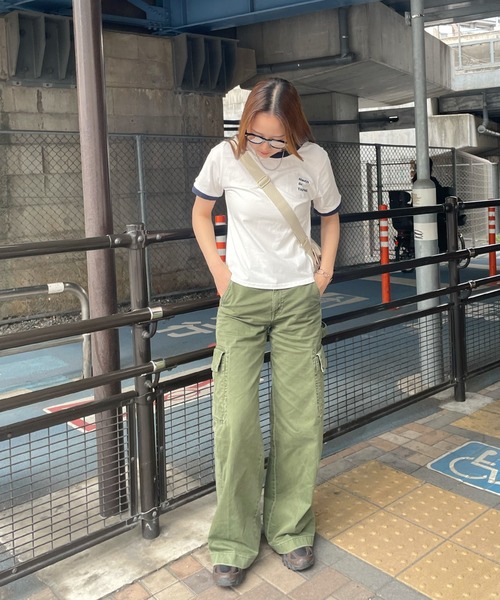 ABYS（アビス）の「ワンポイント刺繍リンガー半袖Tシャツ（Tシャツ/カットソー・レディース・ホワイト/ライトブルー/イエロー/ピンク/ネイビー・MEDIUM/LARGE）」の12枚目の写真