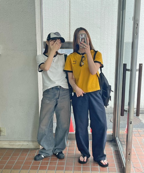 ABYS（アビス）の「ワンポイント刺繍リンガー半袖Tシャツ（Tシャツ/カットソー・レディース・ホワイト/ライトブルー/イエロー/ピンク/ネイビー・MEDIUM/LARGE）」の14枚目の写真