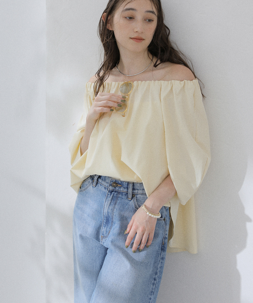 La TOTALITE（ラトータリテ）の「【洗える】オフショルブラウス（シャツ/ブラウス・レディース・ネイビー/イエロー・FREE）」の10枚目の写真
