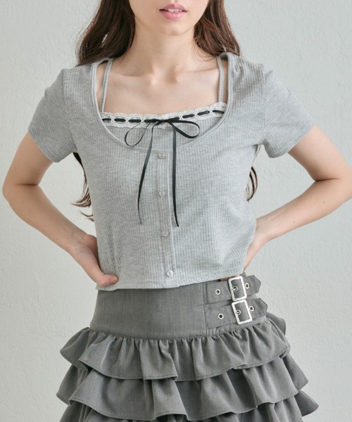 【THEAIRTOWN】リボン ホルダー レース レイヤード トップス Outfitter lab｜レースリボンレイヤードトップス | Rakuten