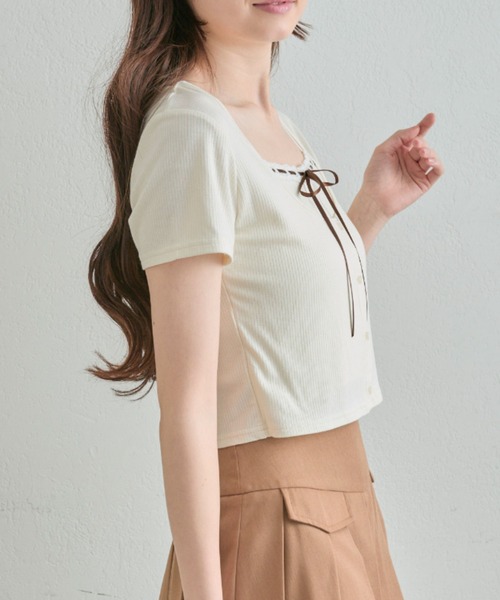 OLIVE des OLIVE(オリーブデオリーブ)の「レースリボンレイヤードトップス(Tシャツ/カットソー・レディース・ブラック/サックスブルー/トップグレー/アイボリー・FREE)」の13枚目の写真