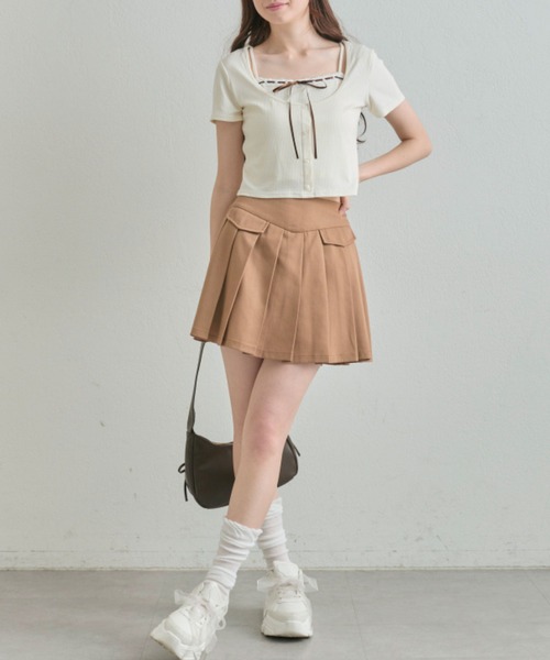 OLIVE des OLIVE(オリーブデオリーブ)の「レースリボンレイヤードトップス(Tシャツ/カットソー・レディース・ブラック/サックスブルー/トップグレー/アイボリー・FREE)」の11枚目の写真