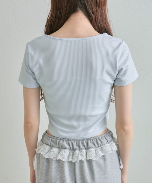 OLIVE des OLIVE(オリーブデオリーブ)の「レースリボンレイヤードトップス(Tシャツ/カットソー・レディース・ブラック/サックスブルー/トップグレー/アイボリー・FREE)」の19枚目の写真