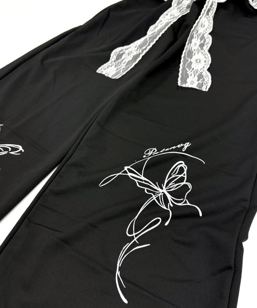 SHEENA（シーナ）の「レースレイヤードバタフライプリントスウェットワイドパンツ（スウェットパンツ・レディース・ホワイト/ブラック・M）」の18枚目の写真