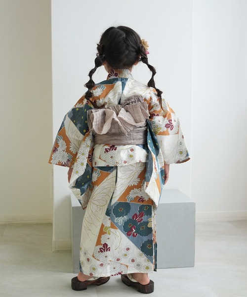 utatane（ウタタネ）の「キッズ浴衣3点セット ひよこ商店 マーガレットアプリコット裂取文（浴衣・キッズ・ブルー・100cm/110cm/120cm/130cm）」の6枚目の写真