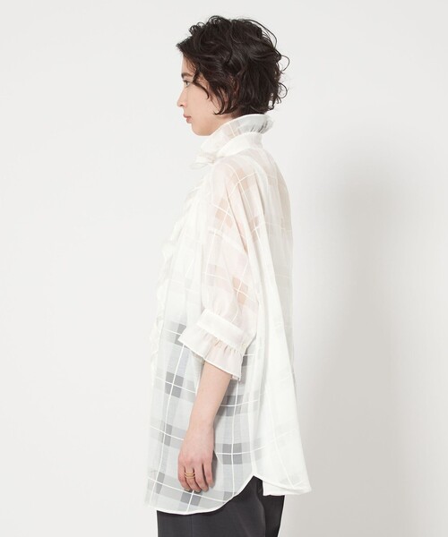 dahl'ia（ダリア）の「【別注】＜dahl’ia＞フリル チェックブラウス-united LOVE project 2025（シャツ/ブラウス・レディース・ブラック/ホワイト・FREE）」の10枚目の写真